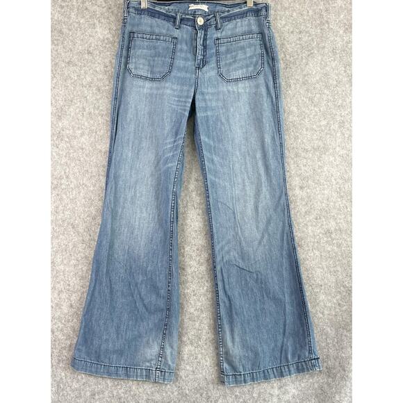 Free People Denim - Free People Jeans Womens 31 Light Wash Wide Leg Stretch Mid Rise Boho Festival